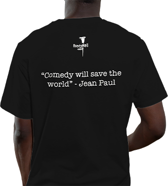 Back of black t-shirt with quote